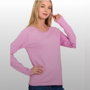 Zenana Viscose Crew Neck Long Sleeves Sweater Mauve Large
